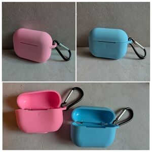 Pink and Blue AirPods Silicone Cases with Carabiners